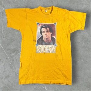 Vintage Rocky‎ Balboa Shirt Mens Small Yellow 1970s Boxing Movie Promo RARE 70s